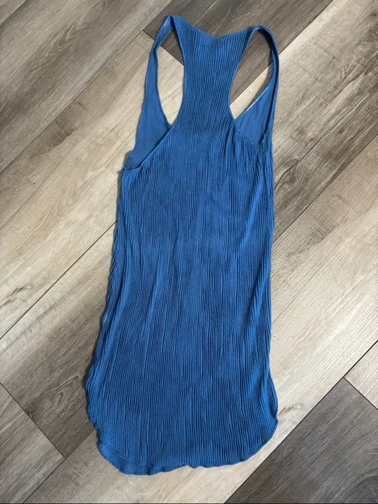 DRIFTER Blue Ribbed Modal Soft Knit Racerback Long Tank Top - Picture 7 of 11